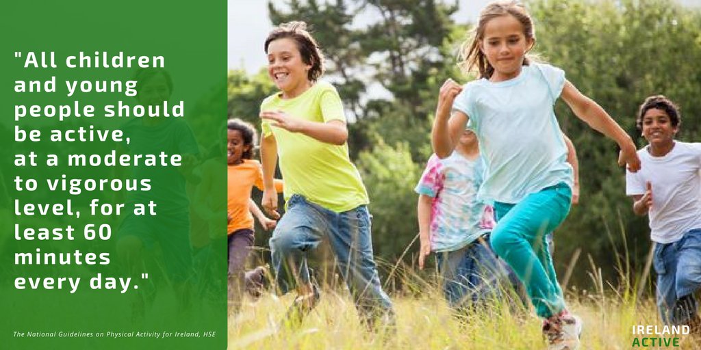 irelandactive's tweet photo. Children and young people need at least 60 minutes of moderate physical activity. Unfortunately, most Irish children are not active enough to be healthy. Let's do more! From PE, to walking to school, to games, it all adds up. Start small and slowly increase the amount over time! https://t.co/BIho5kBolr