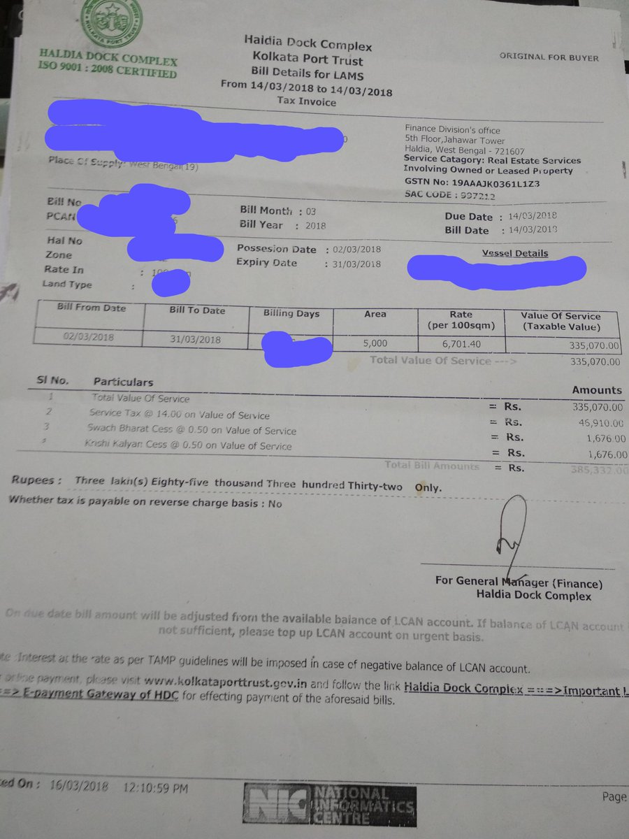 agarwal_prasant's tweet photo. #gstcouncil#gst @askGSTech @askGST_GoI @cbic_india @FinMinIndia @arunjaitley Haldia Dock Complex still raising service Tax bills for service period feb 2018 @PMOIndia @narendramodi https://t.co/JAgxl848RH