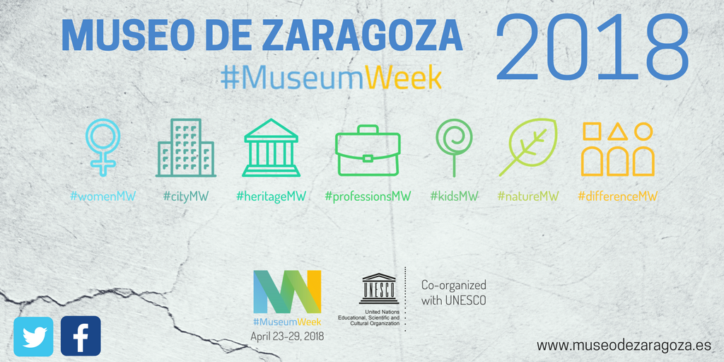 MuseodeZaragoza's tweet photo. Hoy comienza la #MuseumWeek del 23 al 29 de abril las #rrssmuseos trataremos de #convivencia #ciudadanía y #tolerancia mediante los hashtag
#womenMW #cityMW #heritageMW #professionsMW #kidsMW #natureMW #differenceMW ¡Preparados, listos ya! https://t.co/oGjOpGVY4w