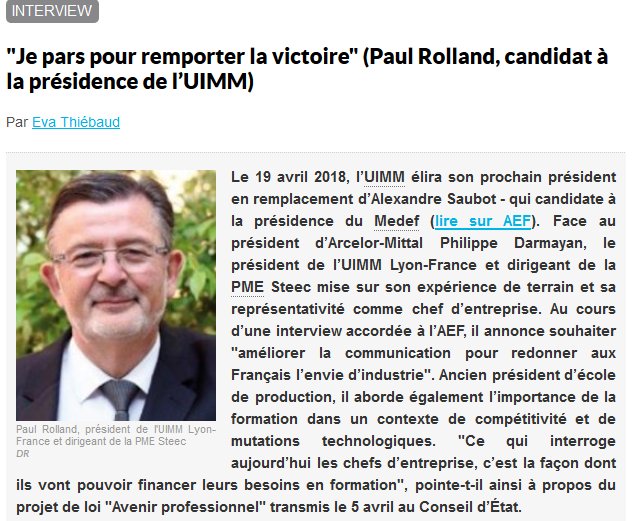 ThiebaudEva's tweet photo. "Je pars pour remporter la victoire", une interview de @PaulRolland2018, président de @METALLURGIE_69 et candidat à la présidence de l’ @UIMM). A lire sur @AEFsocial_RH https://t.co/swHFOuK1nD