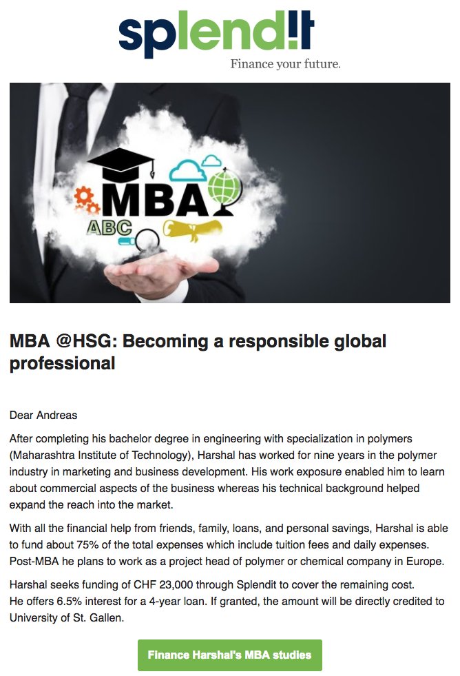 splendit_'s tweet photo. New Auction: MBA @HSG: Becoming a responsible global professional https://t.co/he7KnelyKX - Place your bids please #p2p #FinanceYourFuture #ImpactInvesting #Diversification https://t.co/FsI44e3xAt