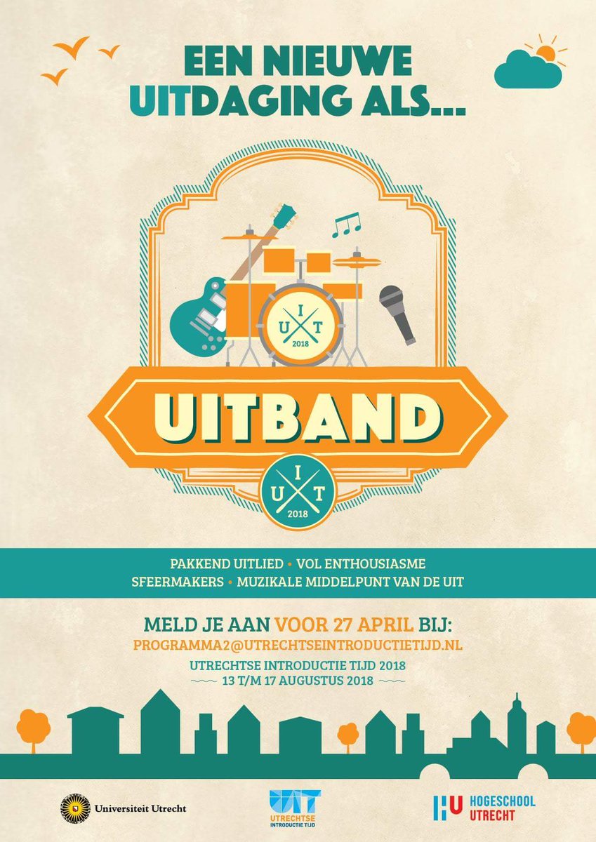 🥁📢🎶 Ben jij de gangmaker op elk feest en krijg jij iedereen de dansvloer op? Wij zoeken een UITDJ en UITband die de UIT2018 volledig op zijn kop gaat zetten!  🎶📢🥁

Van hiphop tot hitjes, samen of alleen.

Aanmelden kan tot 27 april via programma2@utrechtseintroductietijd.nl