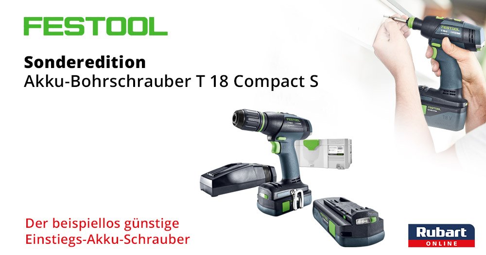 RubartShop's tweet photo. #Festool Akku-Bohrschrauber T 18 #Sonderedition - inkl. 2 Akkus, Schnellladegerät und Schnellspannbohrfutter FastFix - im Systainer. Günstig bei Rubart. https://t.co/SxYKBiXsHK https://t.co/OQxWteQoW2
