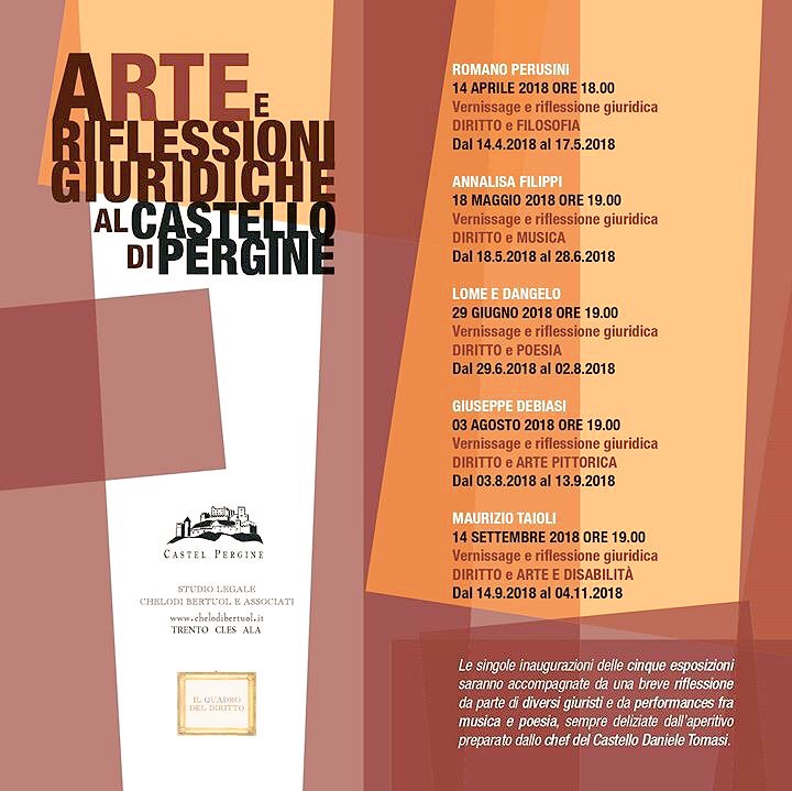 castelpergine's tweet photo. “Arte e riflessioni giuridiche al castello di Pergine" a cura dello Studio Legale Chelodi Bertuol. 
Il primo artista è ROMANO PERUSINI con la mostra Diritto e Filosofia dal 14.4.2018 al 17.5.2018.

14 Aprile ore 18
Vernissage e riflessione giuridica.

#scopricastelpergine #arte https://t.co/rk4HtccGRb