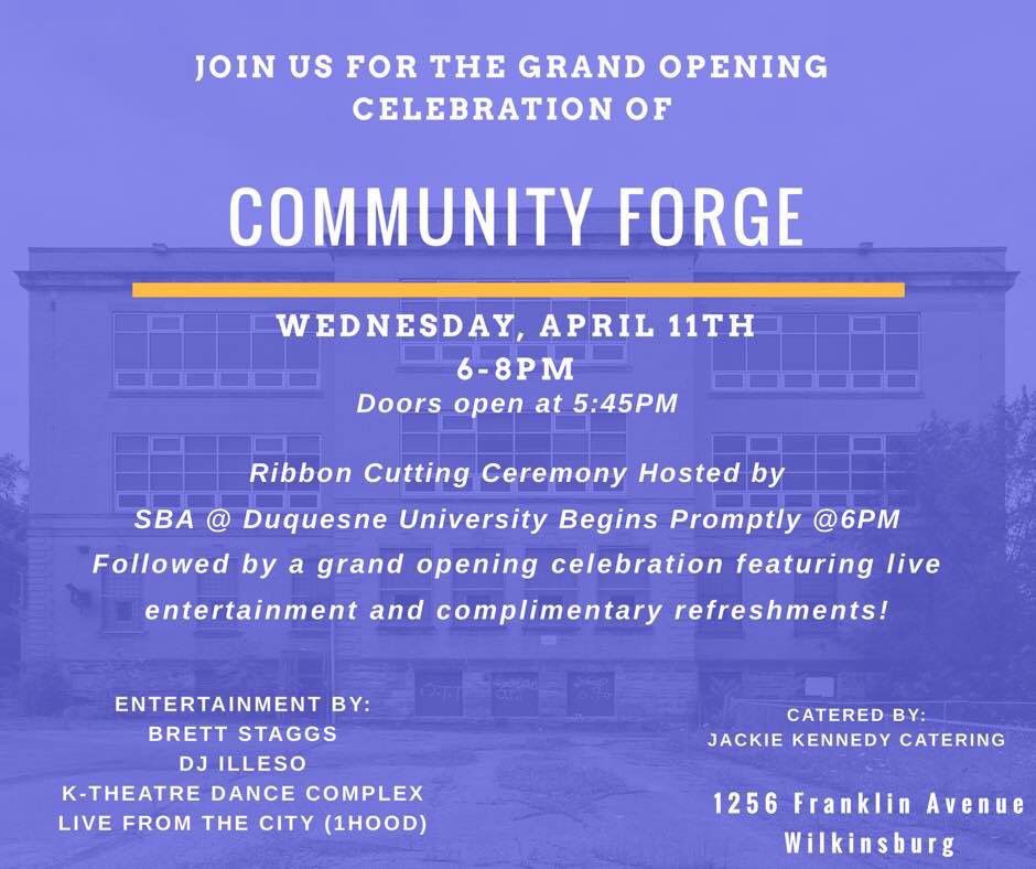 1hood's tweet photo. Community Forge is officially opening their doors with a ribbon cutting this Wednesday. @livefromthe7ity will be taking the stage so be sure to come support! #1hood #communityforge #pittsburgh https://t.co/vBD0R4x2Sw