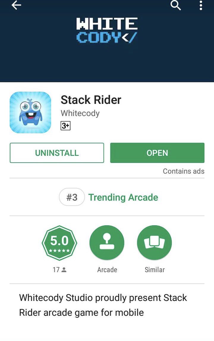 whitecodystudio's tweet photo. No 3 trending arcade game in google play store download now score more than 25 and win free 1 GB data
https://t.co/SbB6JxoqNp
#whitecody #stackrider https://t.co/oE6cT1aTZV