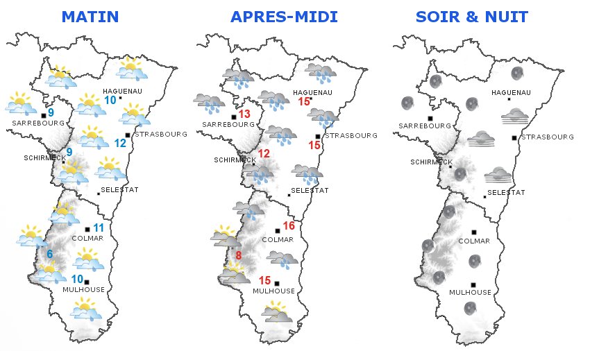 manutopmusic's tweet photo. #meteo #Atmorisk Encore un peu de soleil pour démarrer la journée. Cet après-midi retour de la pluie, avec peut-être même quelques coups de tonnerre. Matin : 9 à 12° Après-midi : 13 à 16° La suite : Demain retour du soleil, avant un temps à nouveau plus mitigé pour jeudi #Alsace https://t.co/ZUq9X12a0f