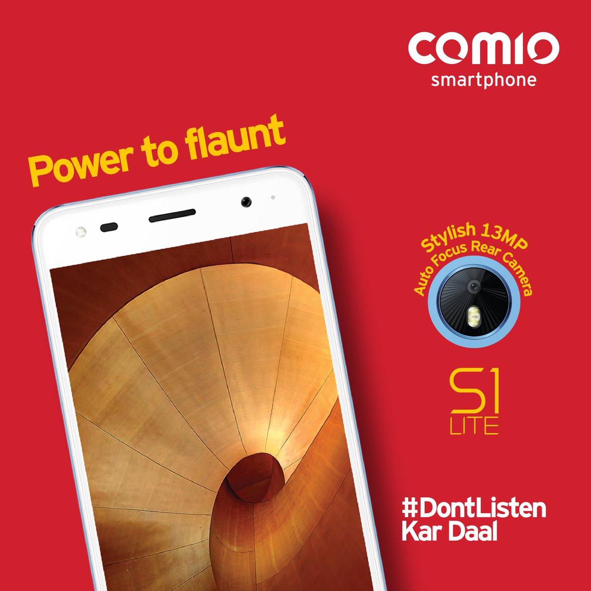 COMIO_IN's tweet photo. Take your power to flaunt to a whole new level with the ultra stylish 13 MP rear camera of Comio S1 Lite. #PowerToFlaunt #DontListen Kar Daal https://t.co/52e9M4lAtj