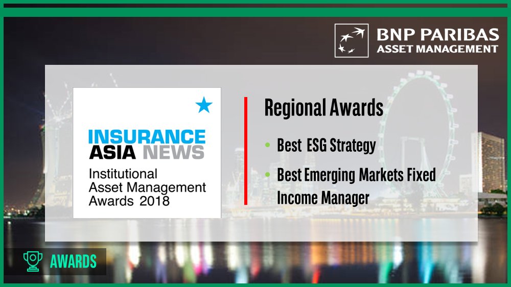 BNPParibasAPAC's tweet photo. .@BNPPAM_COM won two awards for @InsuranceAN inaugural Institutional Asset Management Awards for exceptional work done on behalf of insurance clients – 'Best #ESG Strategy' and 'Best #EmergingMarkets Fixed Income Manager'. Congrats to the teams involved! https://t.co/bWDWdybobV https://t.co/ZOKllV88Rn