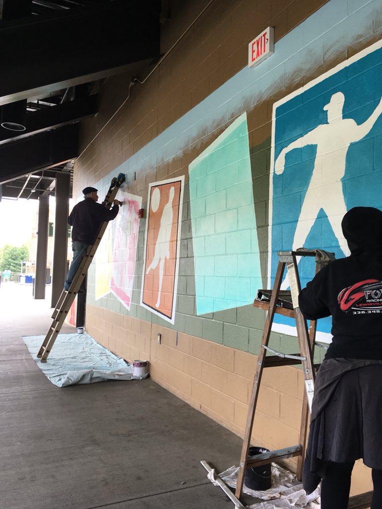 DADAWS's tweet photo. Working on murals @BBandT_Ballpark ! Opening Day is THURSDAY! #dadaws #bbandtballpark #thedash #cityofthearts #whereartlives #camelcity #WSNC https://t.co/q1DEy3Eq7x