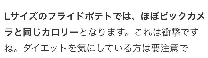 マクドナルドのポテトのカロリーを調査wLサイズポテトはビックカメラとほぼ同カロリー！？