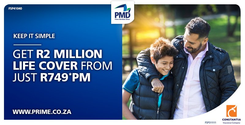 Keep it simple with Life Cover from PMD. Get R2 million cover from only R749*pm.*Ts&amp;Cs apply bit.ly/2q2a5RN PMD, Fixed premiums for Life! prime.co.za