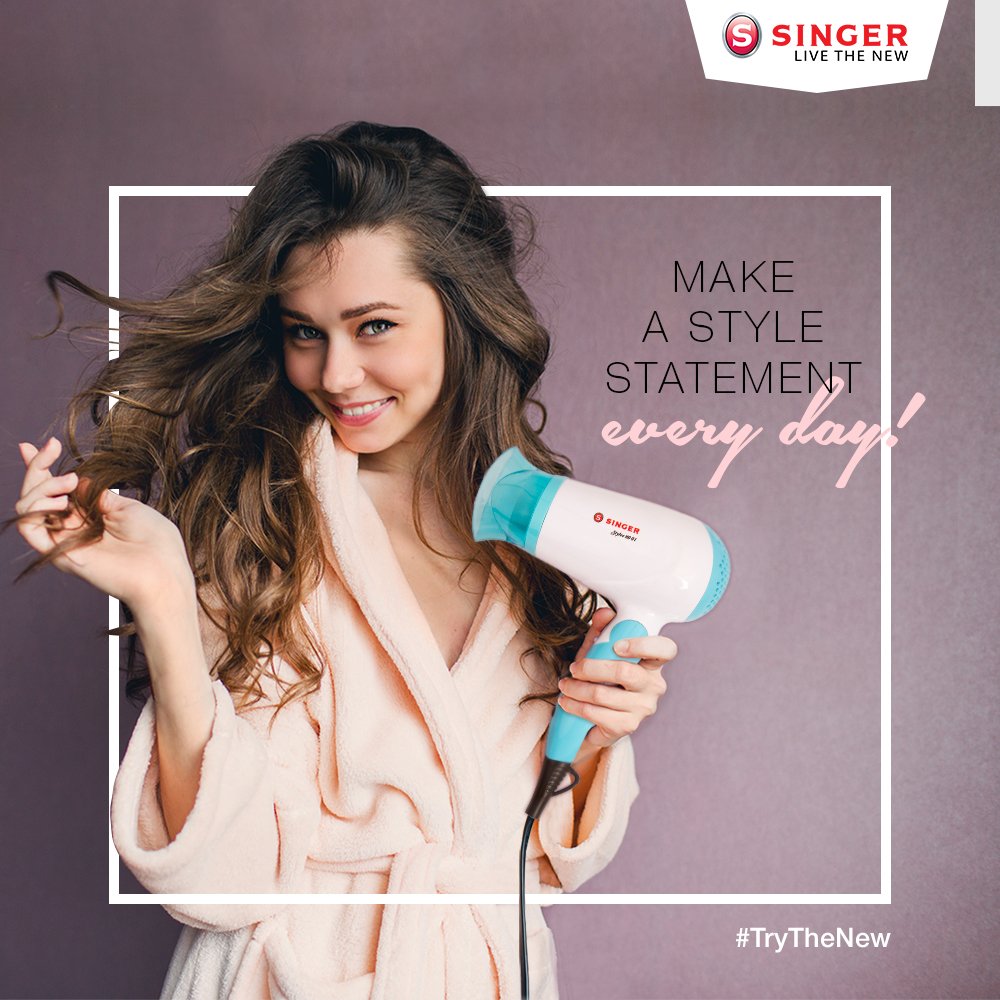 SingerIndialtd's tweet photo. The world will admire your stylish tresses. And you’ll be smiling confidently – thanks to your Singer Hair Dryer HD01 #LiveTheNew #TryTheNew 

Shop it here- https://t.co/ynCpUau1YA https://t.co/aFPmthZgZH