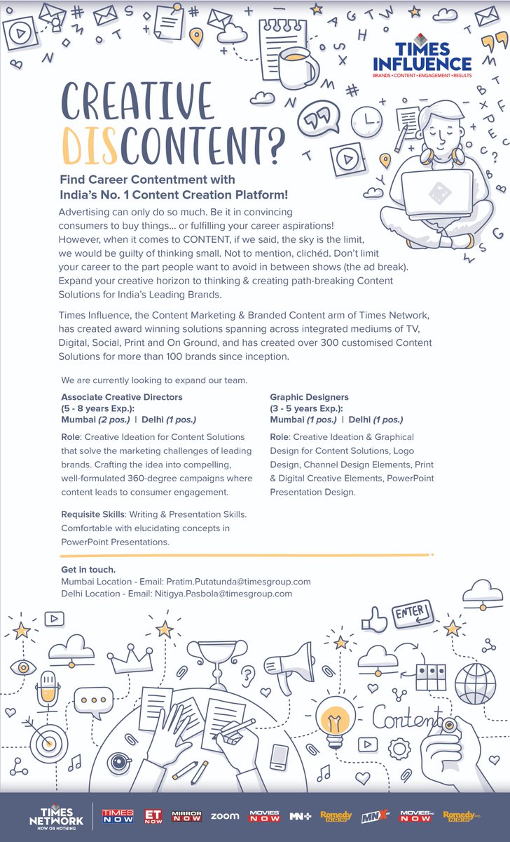TimesInfluence's tweet photo. Here is an opportunity to work with the best #ContentMarketing team in the world!
If you see yourself fit for the position, write to us!
#contentmarketing #BrandedContent #Influence #TimesInfluence https://t.co/mnPMQNcO7Y