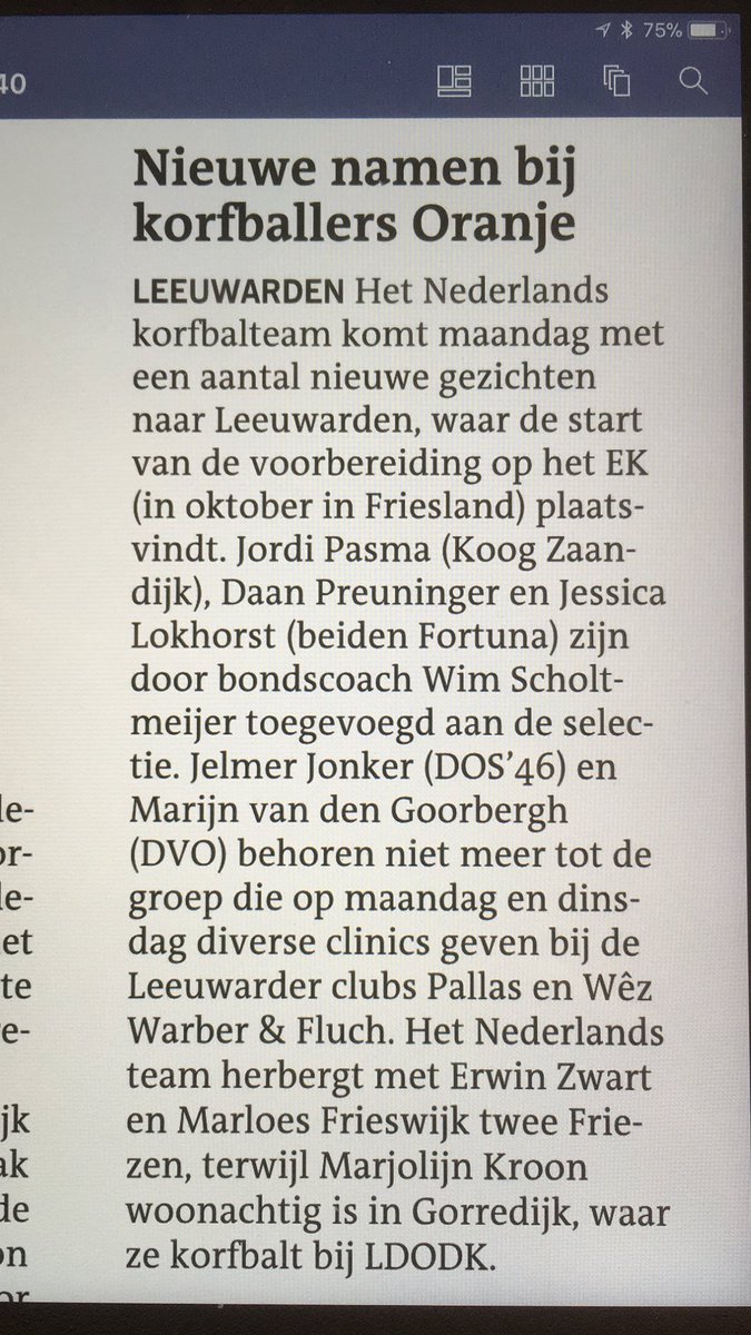 Mooi dat <a href="/lc_nl/">Leeuwarder Courant</a> reclame maakt voor #thisiskorfbal tour <a href="/Korfbalverbond/">KNKV</a> #teamnl die volgende week naar <a href="/Gemeente_Lwd/">Gemeente Leeuwarden</a> komt. Maar dagen kloppen niet helemaal: dinsdagavond wedstrijd, woensdag clinics scholen. Natuurlijk doet <a href="/KVLeeuwarden/">KV Leeuwarden</a> ook mee. Samen met <a href="/pallas08/">LKV Pallas '08</a> en <a href="/WarberFluch/">Wez Warber/Wez Fluch</a>