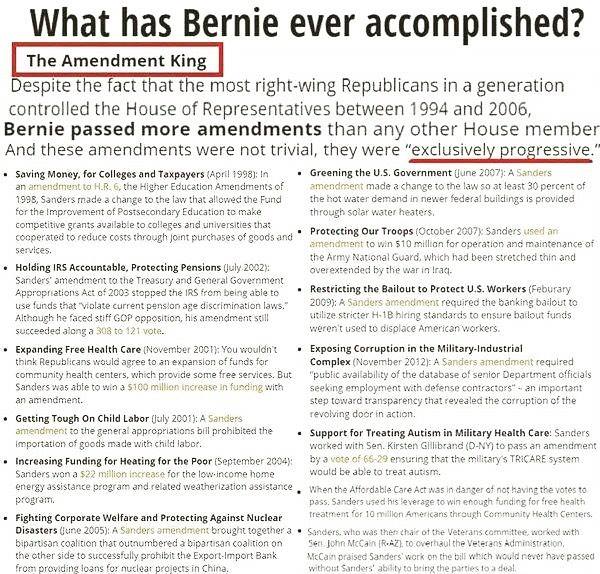 PoliticalAnt's tweet image. This is some of the amendments @SenSanders , the #AmendmentKing , got passed. You can judge whether whether they are good or bad, but they look good to this progressive.