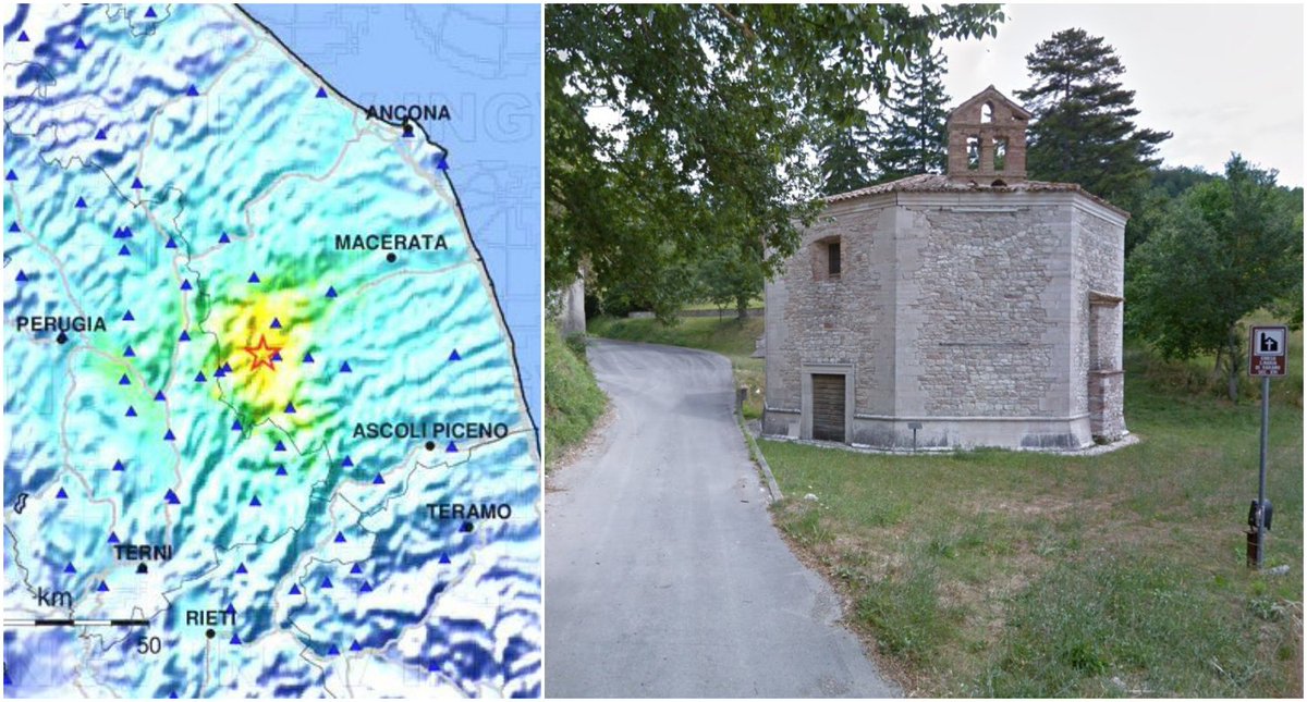 RaiNews's tweet photo. #Terremoto, scossa di magnitudo 4.7 nelle Marche. A #Muccia crolla il campanile di una chiesa del '600 → https://t.co/5pR8McMCMA @TgrMarche https://t.co/8msbaYnDFe