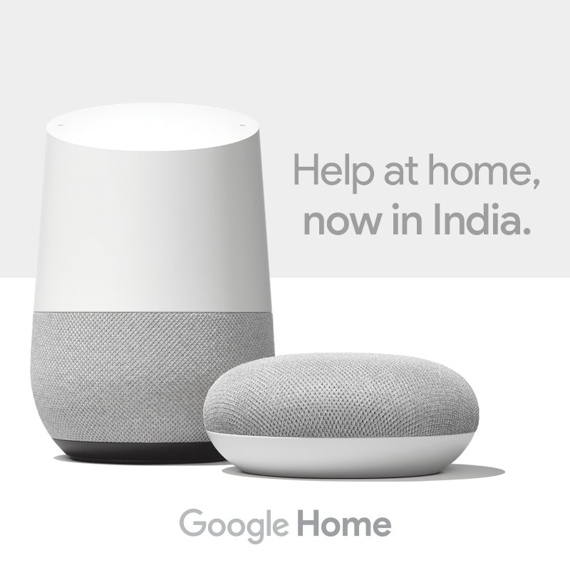 SwoozzCom's tweet photo. #GoogleHome and #GoogleHomeMini launched in India at ₹9,999 and ₹4,499 respectively. It will be available for purchase on online stores as well as offline stores. https://t.co/mE0uEJIokj