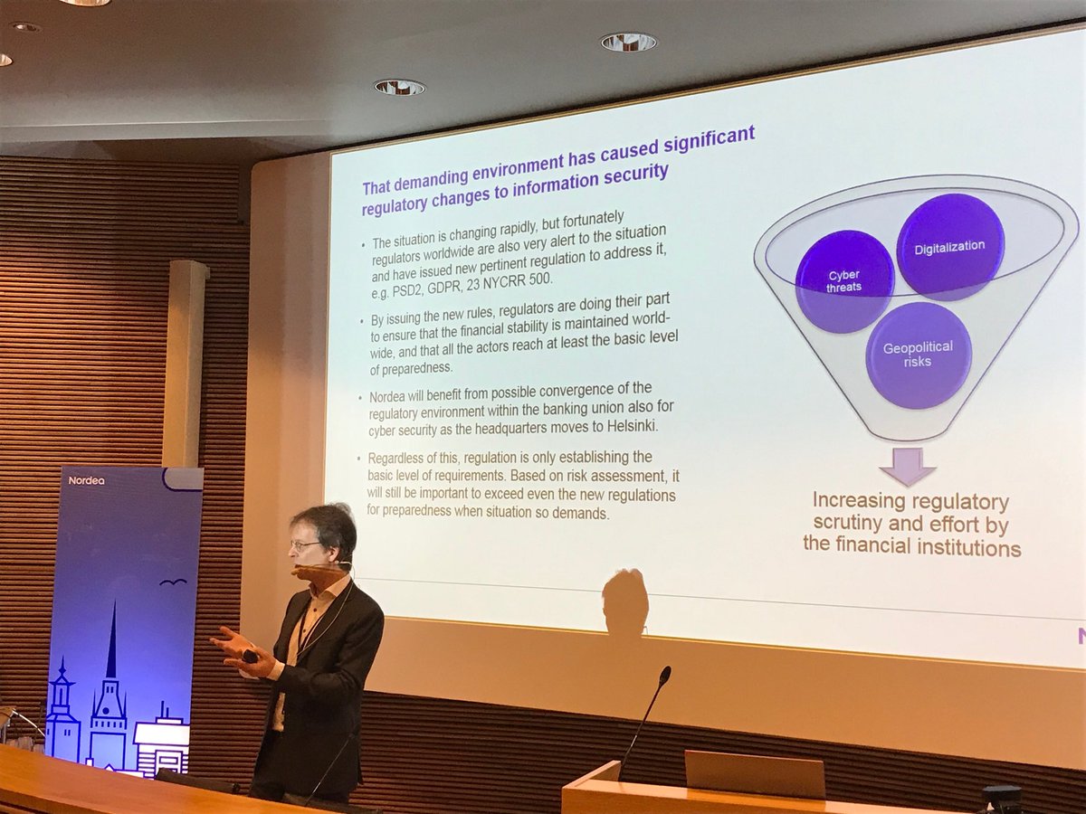 LKanniainen's tweet photo. #CyberSecurity is not an area of #Competition but rather #collaboration between #banks and also #corporations - there is a strong common interest is to share information on best practices across company borders #riskmanagement #GoodMorningCashManagement @Nordea_FI https://t.co/N9ocrQYASH