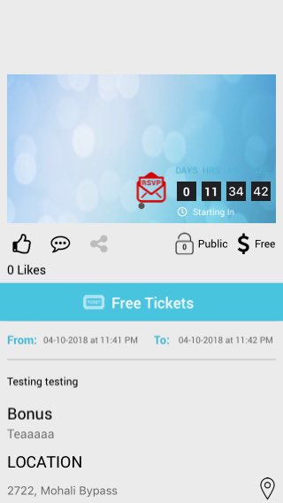 Testingteams2's tweet image. Title : tesst
Description : Testing testing 
Location : 2722, Mohali Bypass
StartTime :04-10-2018 at 11:41 PM
EndTime :04-10-2018 at 11:42 PM itkevents.com