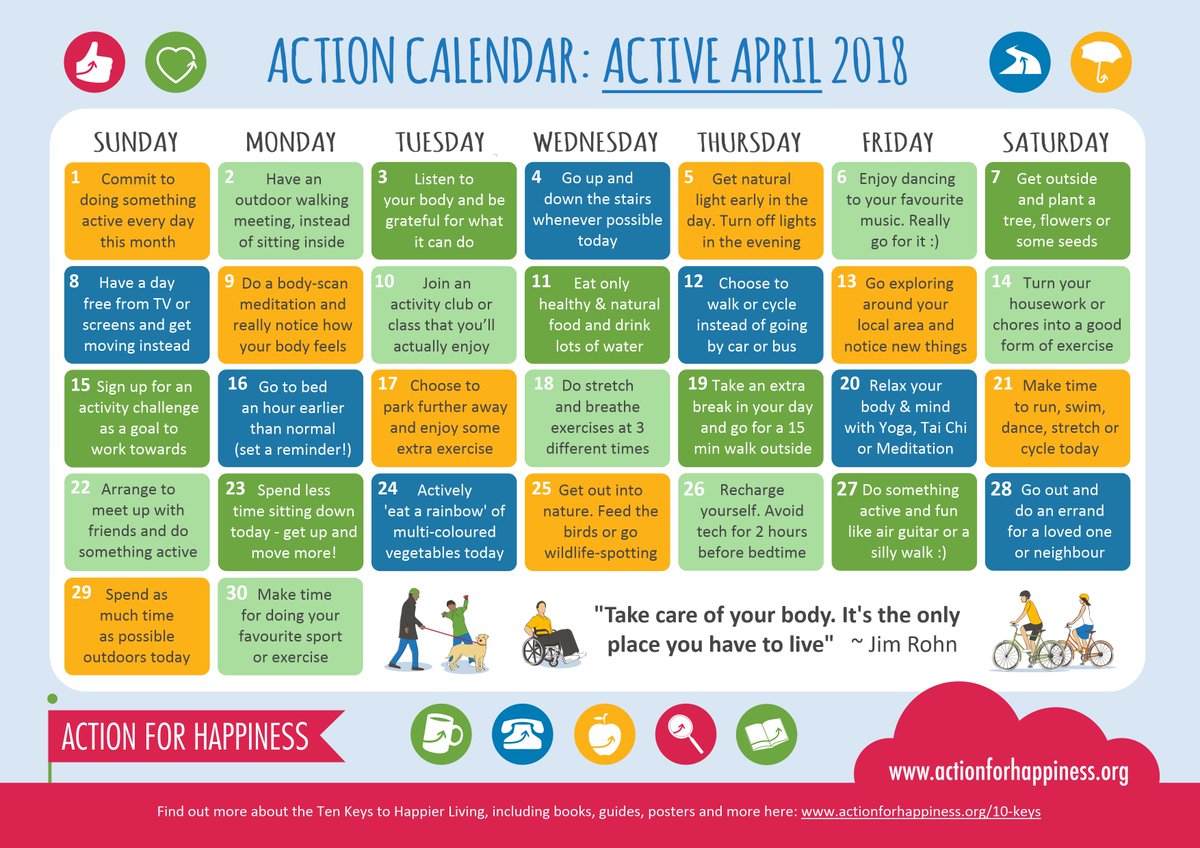 actionhappiness's tweet photo. Active April - Day 10: Join an activity club or class that you’ll actually enjoy https://t.co/ojJs5vBmpn https://t.co/KxoMDqVQBv