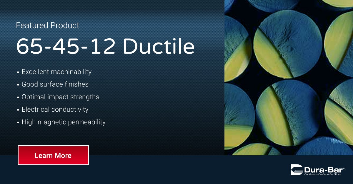 DuraBar's tweet photo. 65-45-12 #Ductile Iron provides excellent #machinability w/ good surface finishes and optimal impact strengths, plus other major benefits. #EngineeredtoExcel https://t.co/UYt611Zlal https://t.co/iBQEIBizWe