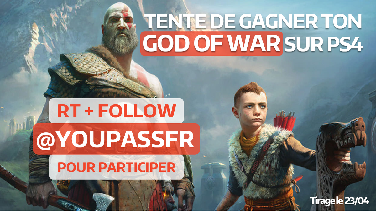 YouPassFR's tweet photo. #Concours #GodOfWar 
💥 Gagne ton jeu God of War sur PS4 💥

Pour participer c'est simple : 
🎁 RT ce tweet 
🎁 Follow @YouPassFR 

Tirage au sort le 23/04 ! https://t.co/RdC3A0bKYX