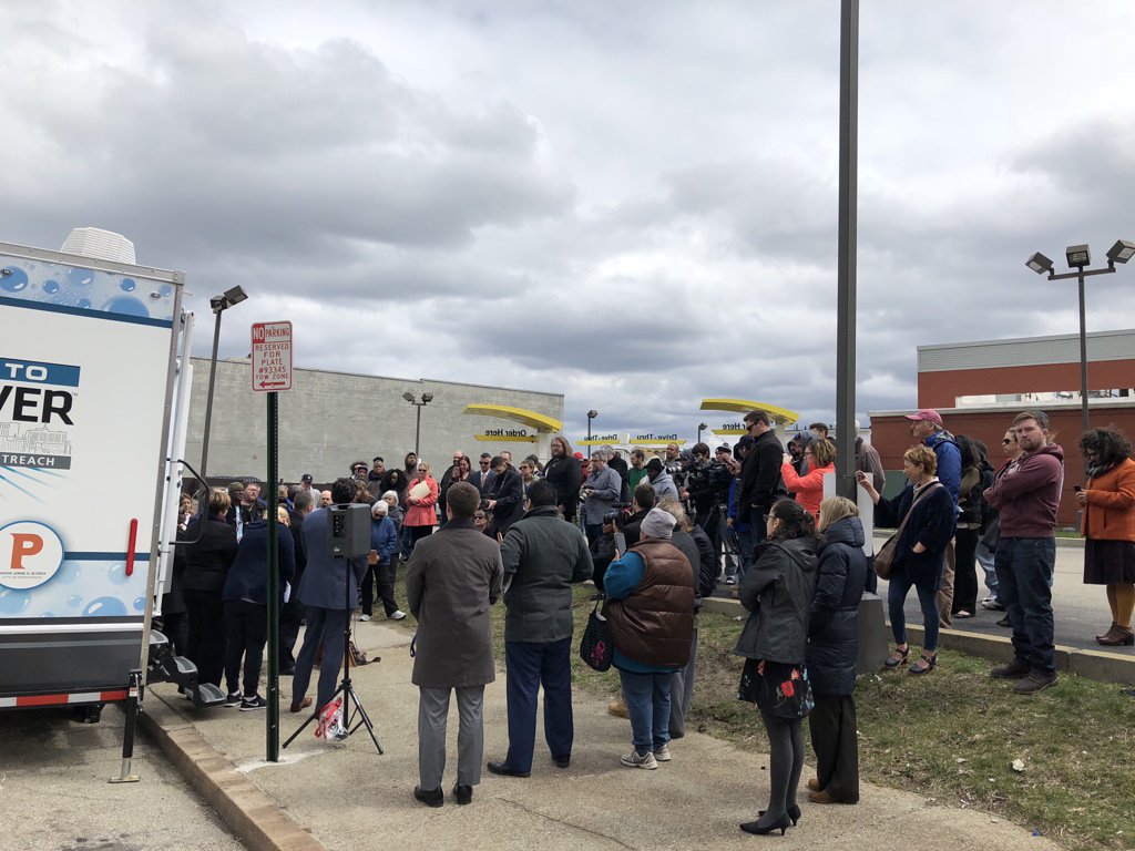 DanMcGowan's tweet photo. Close to 100 folks here for the mobile unit rollout. Lots of excitement. https://t.co/4hLfX0VIlQ