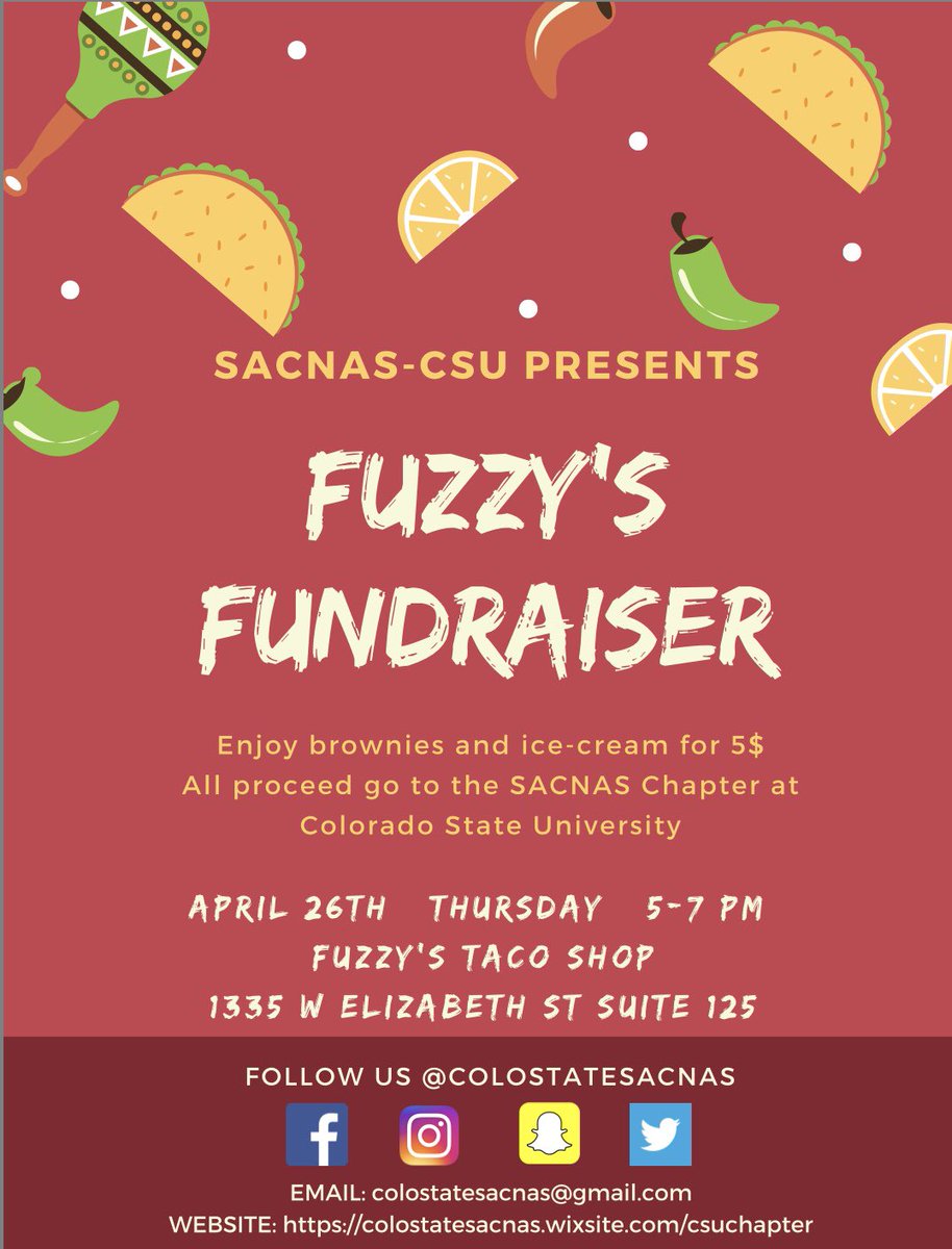 Colostatesacnas's tweet image. We’re hosting a fundraiser on the 26th at Fuzzy’s from 5-7pm!! Get motivated for the rest of the semester with delicious brownies and ice cream for 5$!
