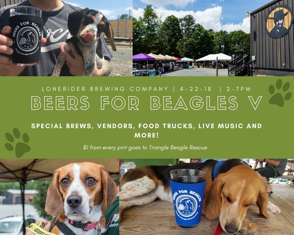 ncbeer's tweet photo. This one's for the dogs! Join @loneriderbeer & @TriBeagles for the fifth annual #BeersforBeagles this Sun. 4/22 - drink #ncbeer & help local beagles find a fur-ever home! #puppies #Pints4aPurpose
https://t.co/2ninzmC0K7 https://t.co/1fqCkIENZ1