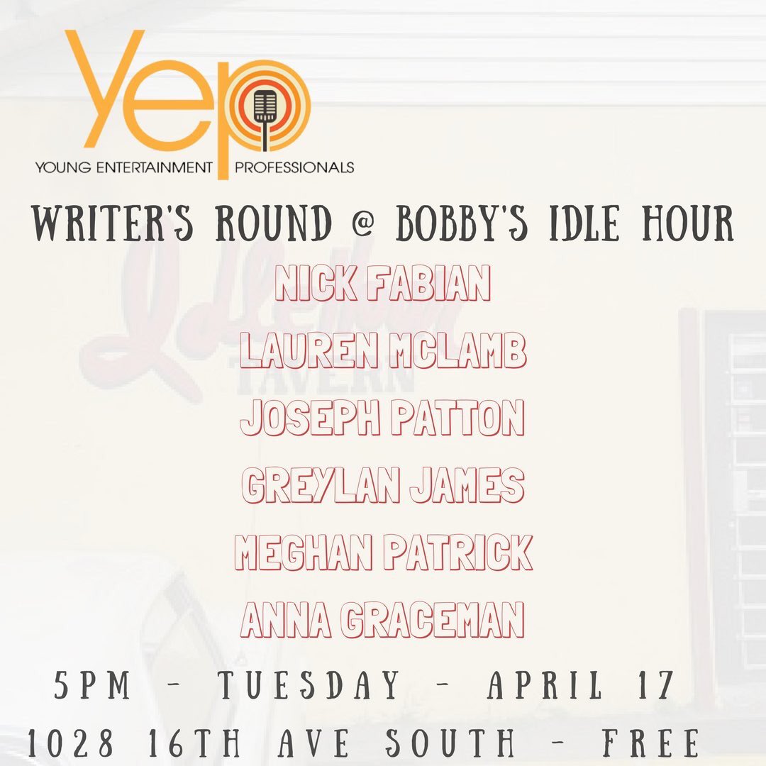 YEPNashville's tweet photo. We’re always in the mood for a YEP Writers Round! 🎶 See you all TONIGHT! https://t.co/lWYPdGU7Fk