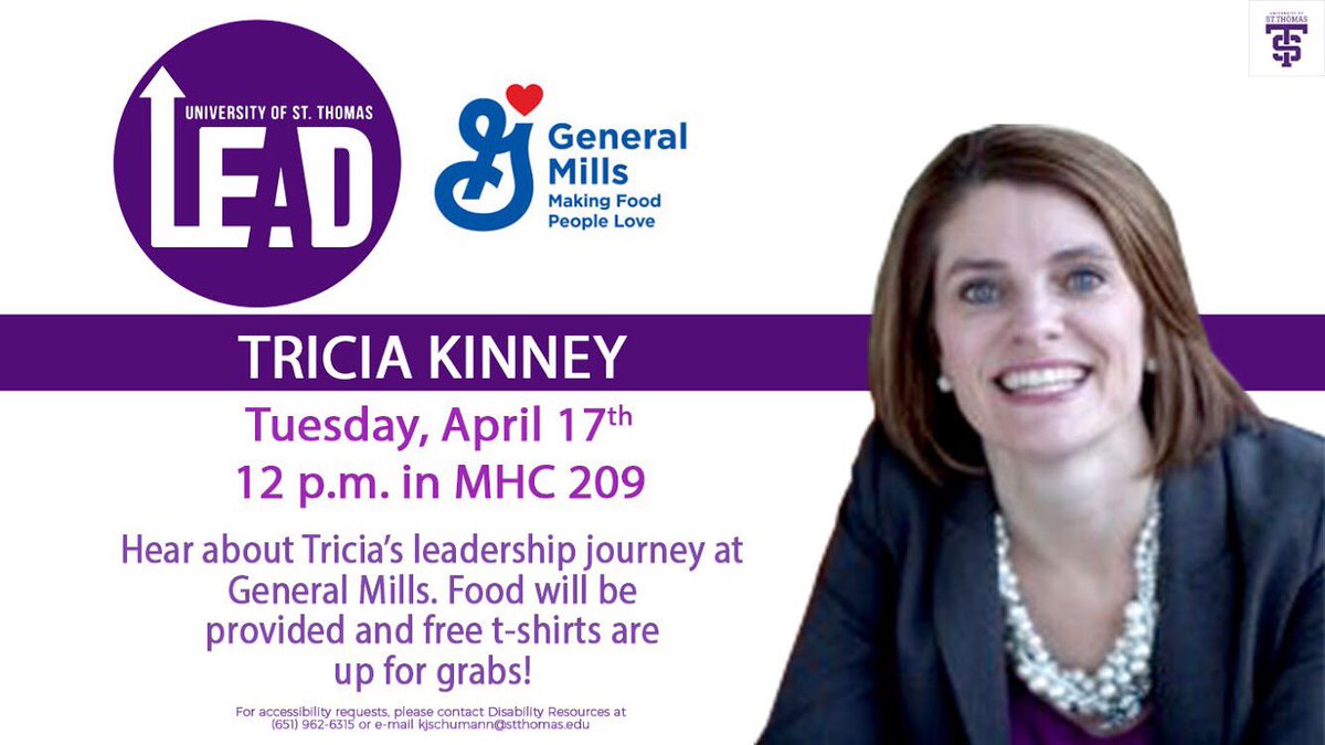 LeadUST's tweet photo. Today at 12pm!! Come listen to Tricia Kinney and hear her story! Food and shirts as well! See you soon, in room MHC 209! https://t.co/DPPVoxlfYo