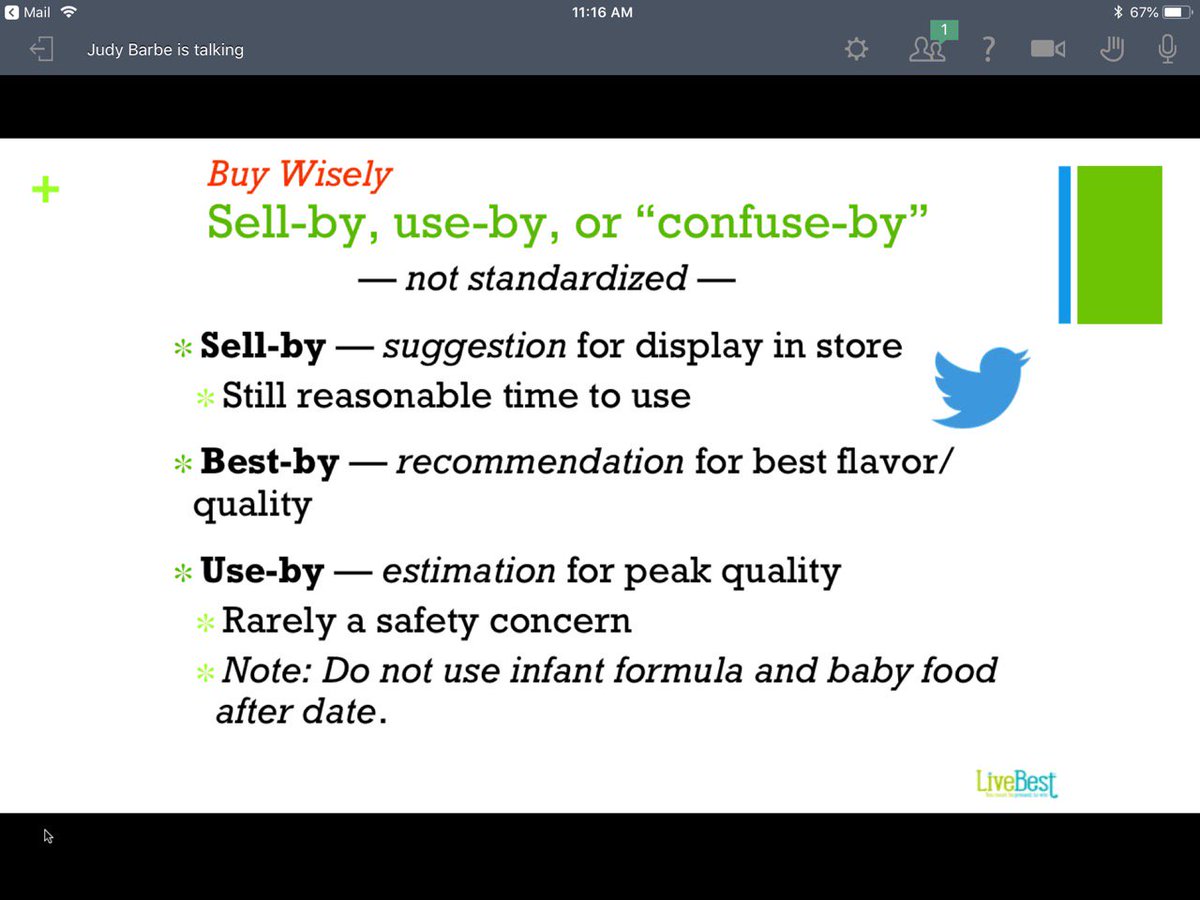 50-90% of people misinterpret or are confused about dates on food packages. Eating past the date is rarely a safety concern. Just don't use infant formula or baby food after the date on label. - <a href="/JudyBarbe/">Judy Barbe</a> in <a href="/Fruits_Veggies/">Fruits & Veggies - Have A Plant</a> webinar. #FoodWasteMatters