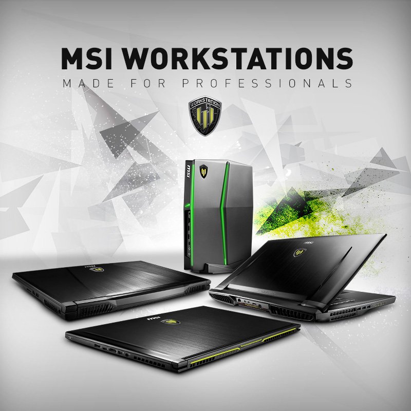 msiUSA's tweet photo. New MSI workstations are coming your way! Featuring the new 8th Gen Intel Core Processors and the latest Nvidia Pascal Quadro GPUs, these systems have all the performance you'll need in a mobile workstation. 

#MSIWorkstations #MadeForProfessionals.

https://t.co/aqW63c58nB https://t.co/X8x8WSbWMa
