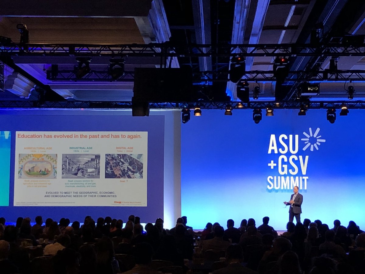 DrCStGermain's tweet photo. 44% of college graduates are in jobs that don’t require a degree. Higher education must evolve to remain relevant @DanRosensweig #timetorealign #ASUGSV2018 https://t.co/VBrC2whyCt