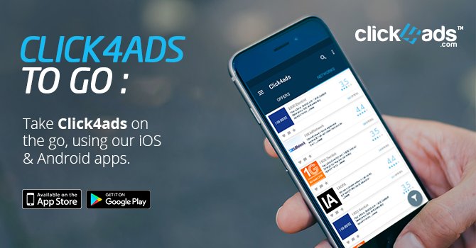 click4ads_'s tweet photo. Click4ads is proud to announce the launch of our native iOS and Android apps. Now you can take us on the go. Download today! #Click4ads #OfferDirectory #ToGo #Android #IOS https://t.co/6DOgwPdC2r
