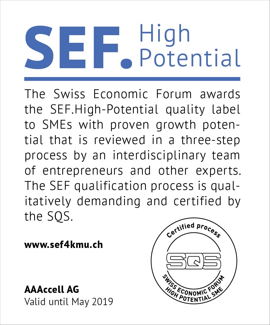 AAAccell1's tweet photo. We are very proud to announce that the Swiss Economic Forum (SEF) awarded AAAccell as part of their program SEF4KMU with the quality label "SEF - High-Potential SME".
#FinTech #startup #makeithappen #ksaccelerator #innovation #DigitalDay #breakthroughs #ArtificialIntelligence #AI https://t.co/zNRIAsP7r7