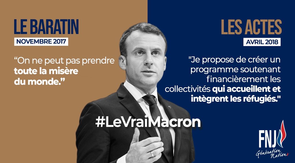 Paroles, paroles, paroles ! Le baratin de #Macron en 2017 fait surface en 2018 ! #LeVraiMacron pro-immigrationniste propose de donner notre argent pour l'accueil de migrants !
