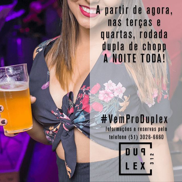 duplex312's tweet photo. Noite inteira de chopp em dobro nas terças e quartas do Duplex 312 (nas quintas, até às 20h30)! E o mesmo para clericot!

#VemProDuplex https://t.co/v0MurK8ots https://t.co/Ye2rgYFiD6