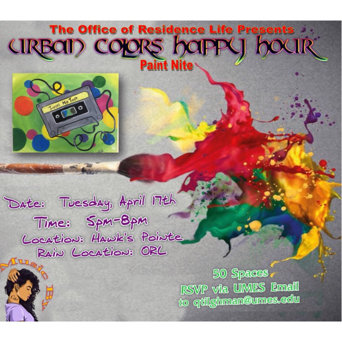 umes_reslife's tweet photo. Join us tonight for Urban Colors Happy Hour. Email qtilghman@umes.edu to RSVP! #UMES #ResLifeWeek2018 https://t.co/xdoQJ8fuNO