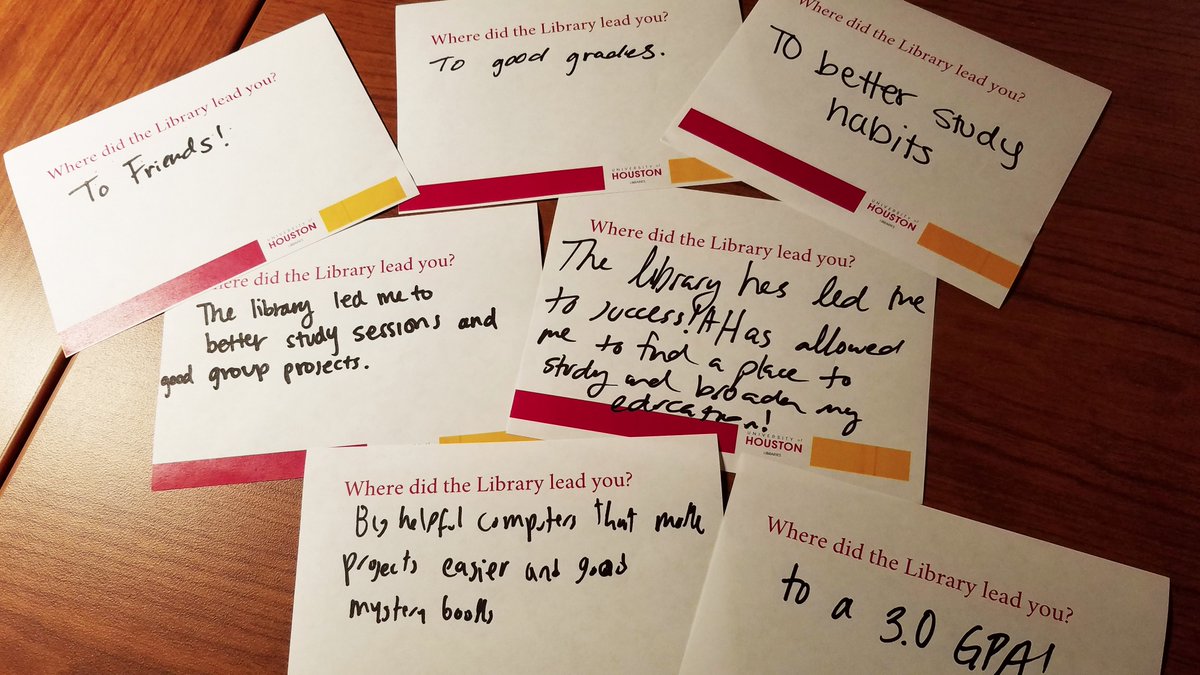 UHoustonLib's tweet image. Last week was #NationalLibraryWeek and we celebrated by handing out cupcakes to our students! But first we asked &quot;where did the library lead you?&quot; Here are some of their responses #LibrariesLead