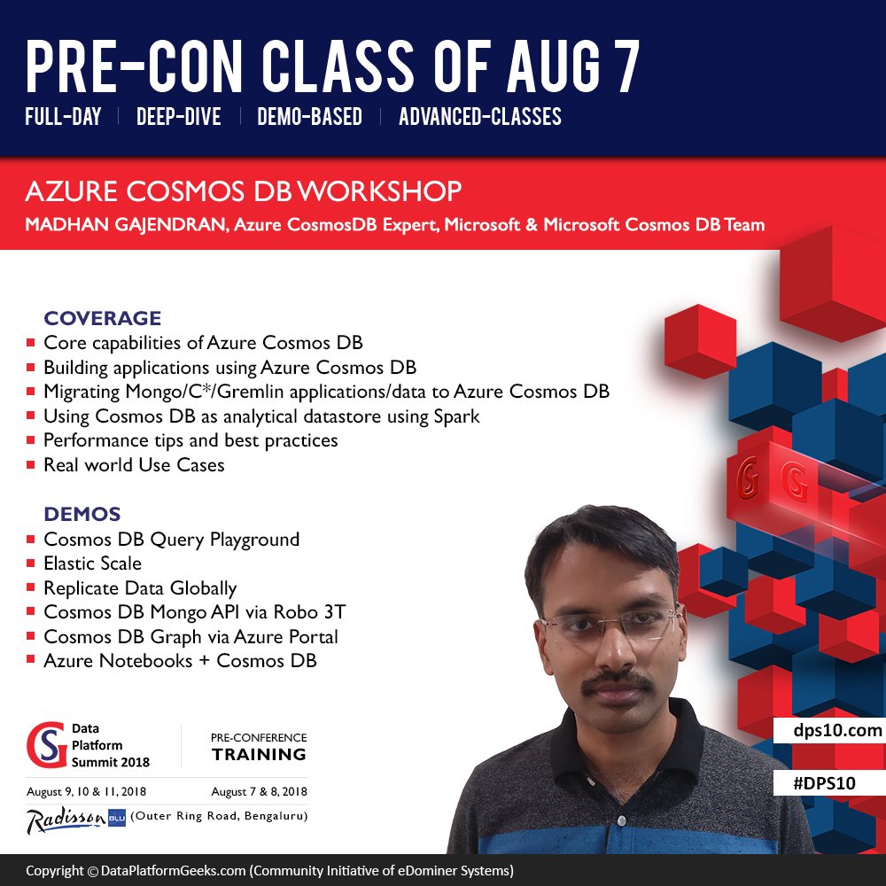 A_Bansal's tweet photo. How about a Full-Day Training by Madhan Gajendran &amp; #Microsoft #CosmosDB Team? Only @ DPS 2018 Pre-Con of Aug 7. Price hikes May 1. https://t.co/2ZltbUjNHu. #DPS10 #AI #DataScience #BigData #Cloud #MachineLearning #sql #sqlserver #azured #MachineLearning #sql #sqlserver #azure https://t.co/RdKX7S6Awz