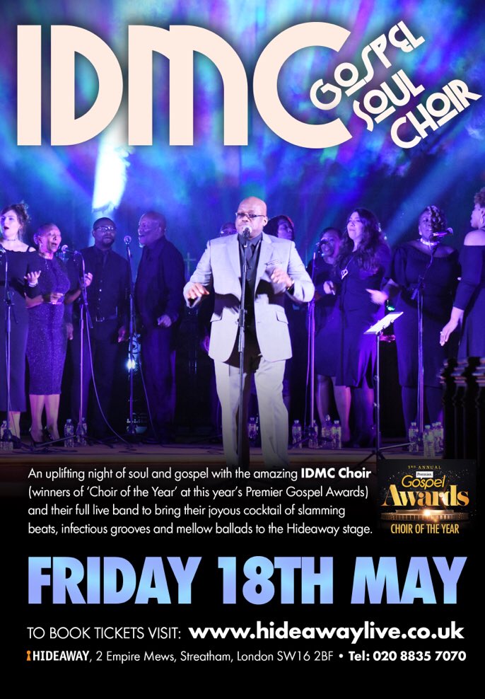 jofish50's tweet photo. Many complained when the last show sold out so 
BUY YOUR TICKETS NOW!!!
Come and see why IDMC were voted Premier Gospel Radio Choir of the Year!!! 
https://t.co/DntLi5dTJq
#idmc24
#hideawaylive
#choiroftheyear
#windrush70 https://t.co/Hvy5NQEjo2
