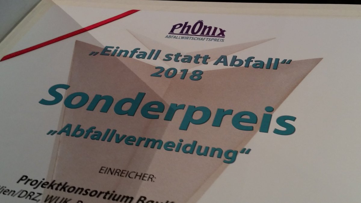Gratulation allen Konsortiumspartnern! Danke der Jury und den Auslobern. Viel Erfolg beim umsetzen der prämierten Projekte der Mitnominierten! #awt2018 #Kreislaufwirtschaft #BauKarussell 
Heute feiern wir. Morgen geht's wieder ans umsetzen!