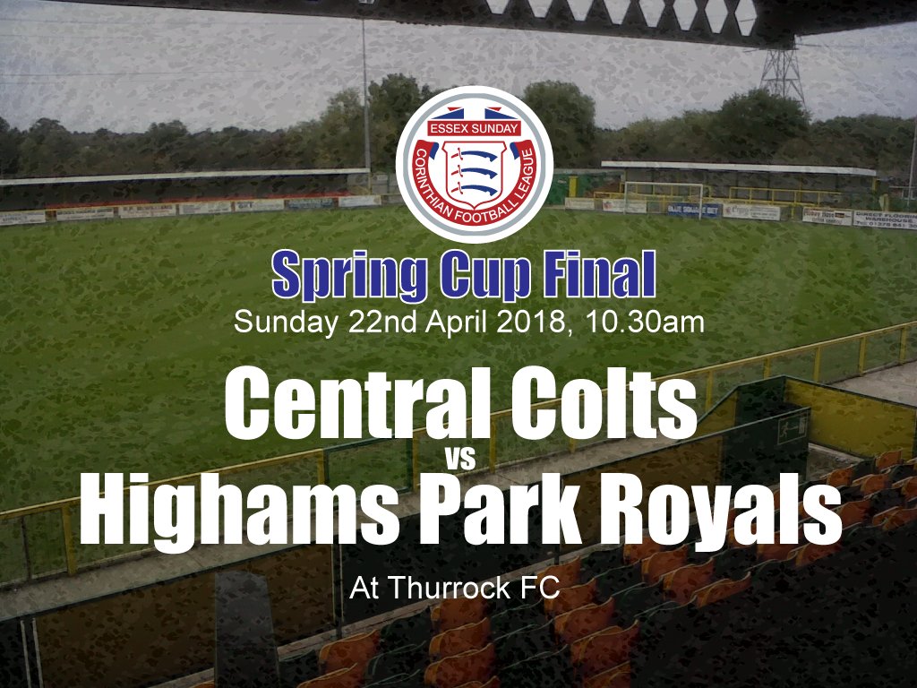 Next Sunday, the cup final trail continues with 2 more finals down at @ThurrockFC kicking-off with the #SpringCup Final at 10.30am which sees <a href="/colts_c/">Central Colts F.C</a> taking on <a href="/HPR_FC/">HighamsParkRoyalsFc</a> 

#RoadToThurrock