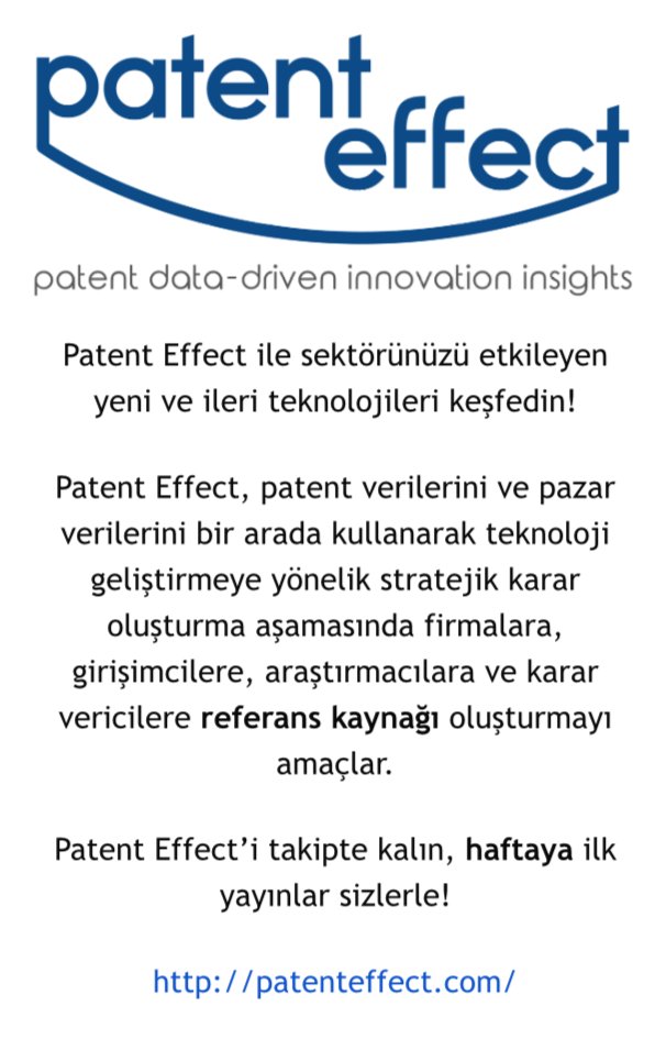 Patent verileriyle oluşturulan aylık raporlar ile sektörünüzdeki gelişmeleri takip edebileceğiniz bir iş modeli olsa nasıl olurdu? takipte kalın. patenteffect.com <a href="/VivekaInc/">Viveka</a> <a href="/barisokur/">N.Baris Okur</a> <a href="/emin_okutan/">emin_okutan</a>