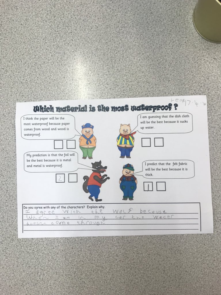 PenllergaerP's tweet photo. Year 1/2 have been investigating how waterproof different materials are for the Three Little Pigs to use for a roof on their houses. #ppsyear1/2 #ppssst https://t.co/2hB8aeoqjR