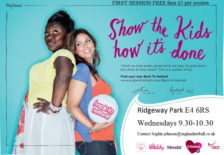 B2N_NorthLondon's tweet photo. *NEW SESSION ALERT* @ChingfordTimes Back to Netball is coming to Ridgeway Park Wednesday Mornings 9.30-10.30 #giveitashot #beeninspired Session will start Wednesday 2nd of May for further information contact sophie.johnson@englandnetball.co.uk https://t.co/KjHjkbzcRI