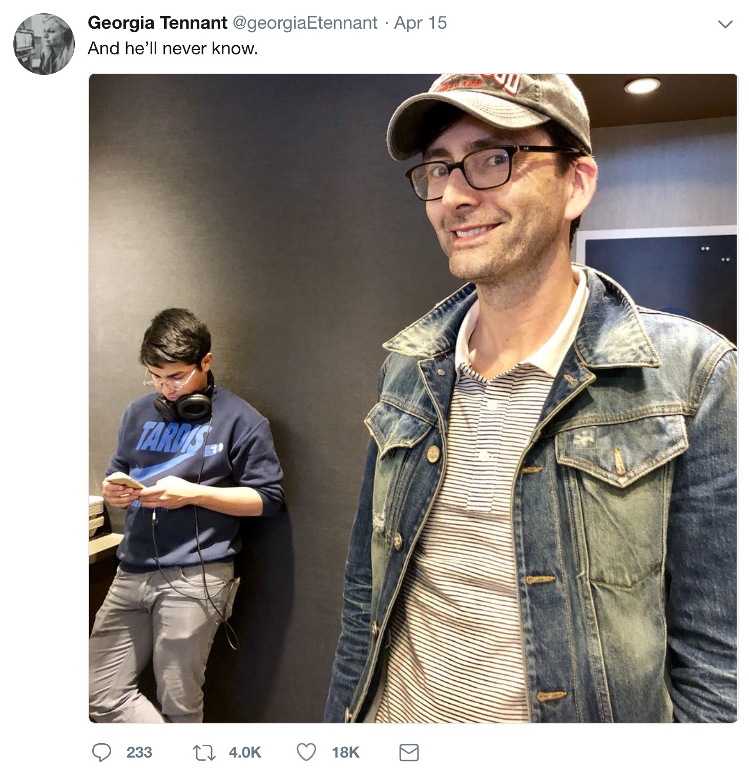 \"And he\ll never know.\" 

Happy birthday David Tennant! Born on this day in 1971. Image messageed by Georgia Tennant. 