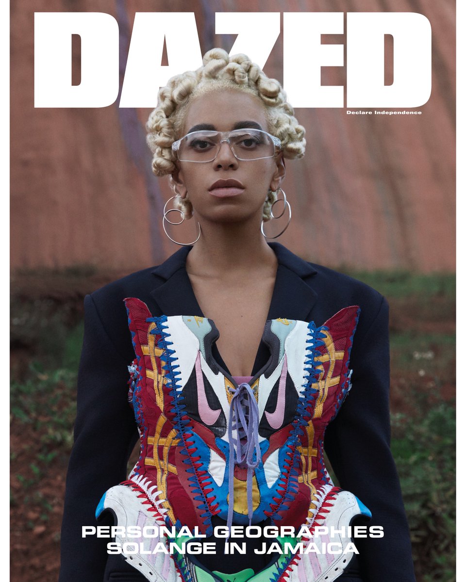 Dazed's tweet photo. 🌎 PERSONAL GEOGRAPHIES 🌎

@solangeknowles covers and pens a poetic seven-part ode to Jamaica in our new spring/summer 2018 issue – out 19 April. 

Photography #JackieNickerson 
Styling #KatieShillingford
Hair @JawaraW
Make-up #RenNobuko https://t.co/HsYrymMwYM